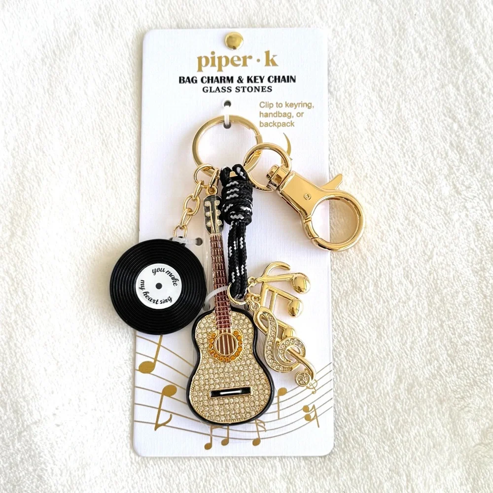 Piper K “You Make My Heart Sing” Guitar, Vinyl, & Music Notes Keychain/Bag Charm